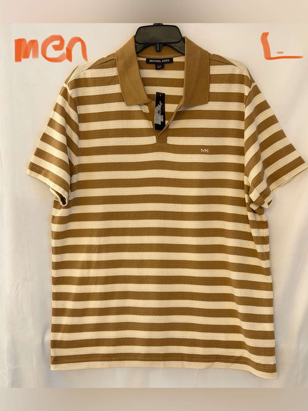 Michael Kors Men's Tan & Cream Striped Polo